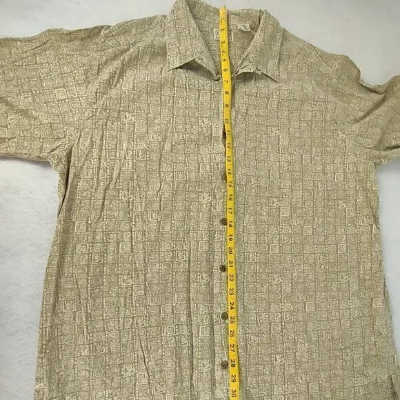 L.L. Bean 100% Cotton Tan Short Sleeve Button Down Hawaiian Shirt Size XLT - Picture 3 of 9